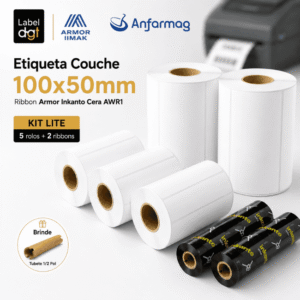 Kit Lite 05 rolos Etiqueta Couche 100mmx50mm – 02 rolos de Ribbon Armor Inkanto Cera AWR1 110x74mm