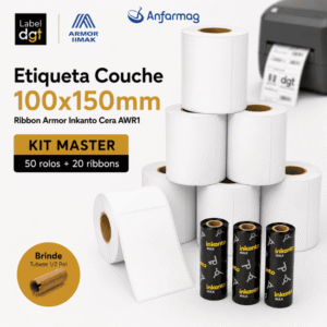Kit Master 50 rolos Etiqueta Couche 100mmx150mm – 20 rolos de Ribbon Armor Inkanto Cera AWR1 110x74mm