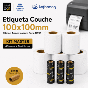 Kit Master 40 rolos Etiqueta Couche 100mmx100mm + 16 rolos de Ribbon Armor Inkanto Cera AWR1 110x74mm