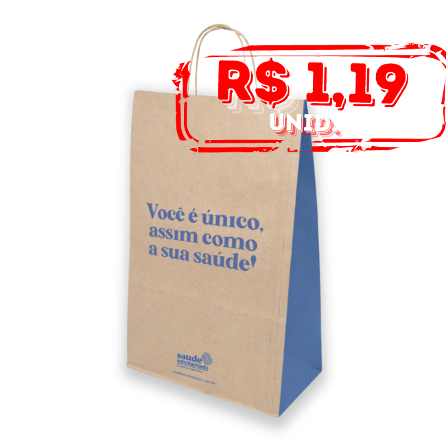 Pack c/ 500 – Sacola Ecológica em Papel Kraft 100 grs padronizada – Saúde Individualizada