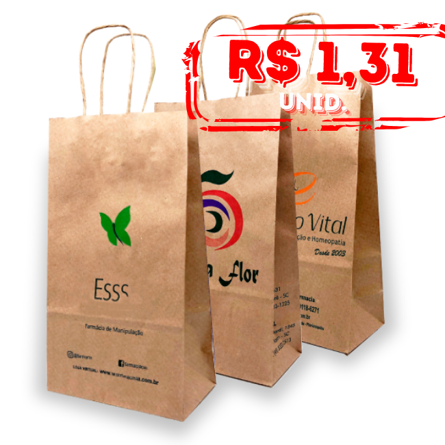 Pack c/ 3000 – Sacola Ecológica em Papel Kraft 100 grs personalizada