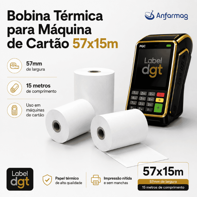 Bobina Térmica 57mm x 15m para Máquina de Cartão