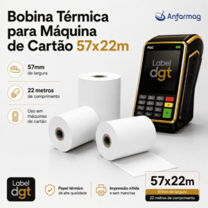 Bobina Térmica 57mm x 22m para Máquina de Cartão